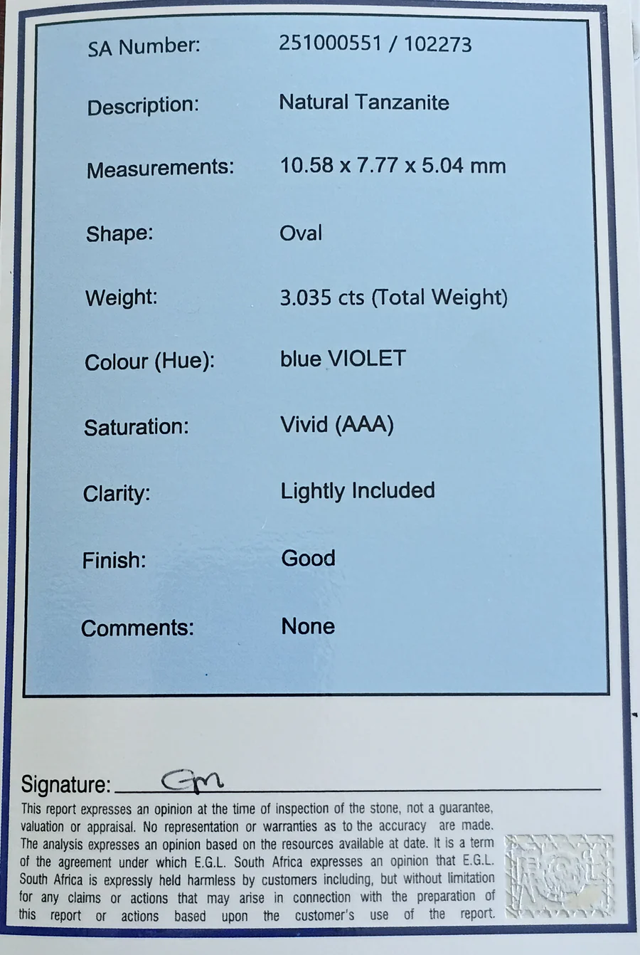Natural Tanzanite – Oval Cut 3.035 Carats- CERTIFIED - Image 2