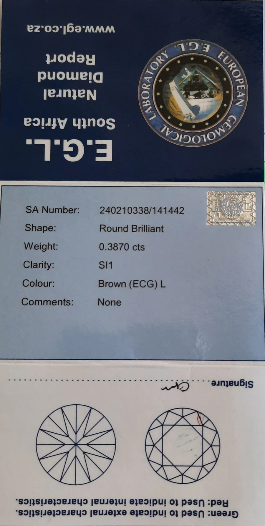 Round Brilliant Cut Diamond – 0.3870 Carat (EGL Certified) SOLD - Image 2