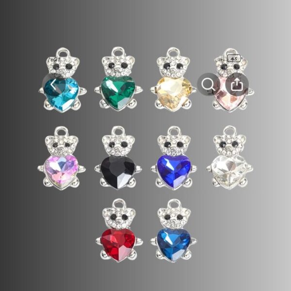 Multicolored Rhinestone Teddy Bear- Heart Charms