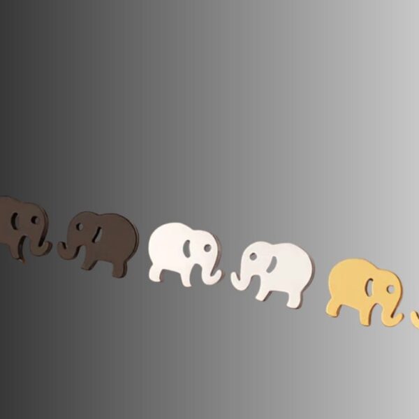Elephant Shaped Stud Earrings. Available In Black/Gold/Silver