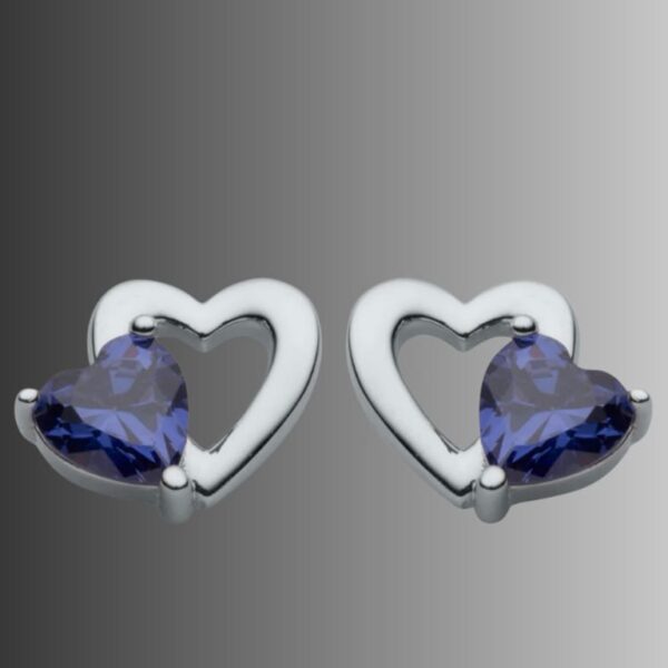 Open Heart with Lab Grown Tanzanite Blue Stone - Earrings