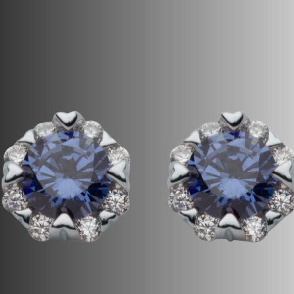Lab Grown Tanzanite Blue Centre  CZ- Earrings.
