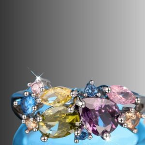 Purple Olive Colored Stone Banquet Zirconia Ring - Size 8