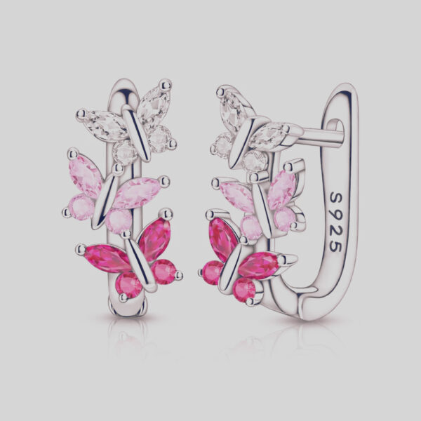 Sterling Silver Pink Butterfly French Hoop Earrings