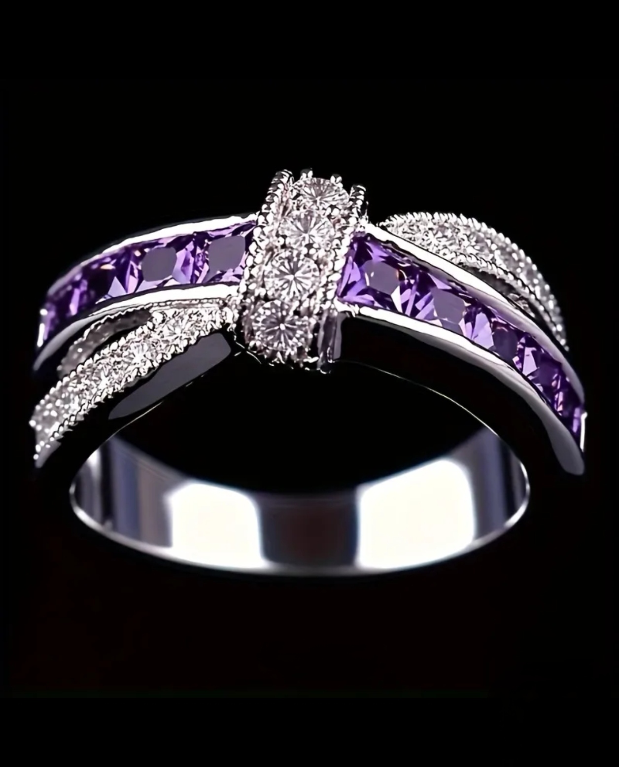 Purple and Sterling Silver Ring. Available in size 9 and 10 - Image 2
