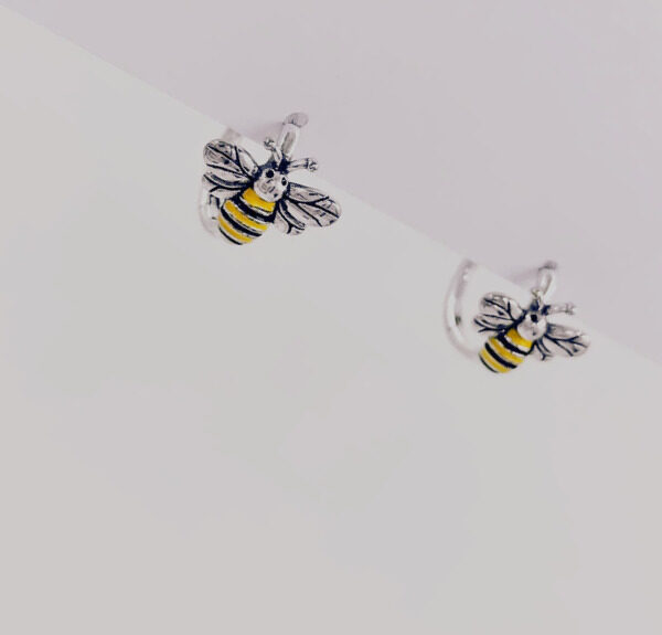 Sterling Silver Bee Charm Huggie Earrings