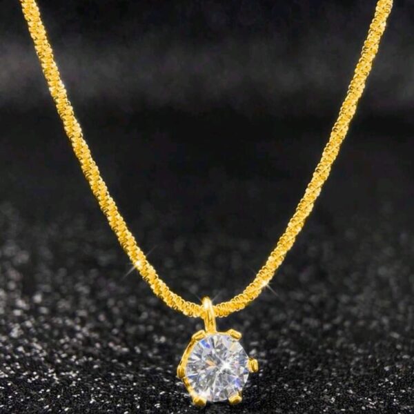 Zirconia Pendant Necklace 925 Sterling Silver – Hexagonal Drill (Gold)