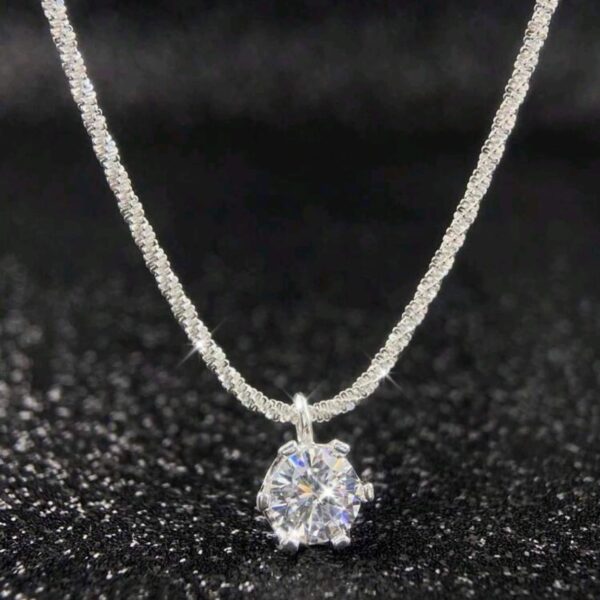 Zirconia Pendant Necklace 925 Sterling Silver - Hexagonal Drill (Silver)