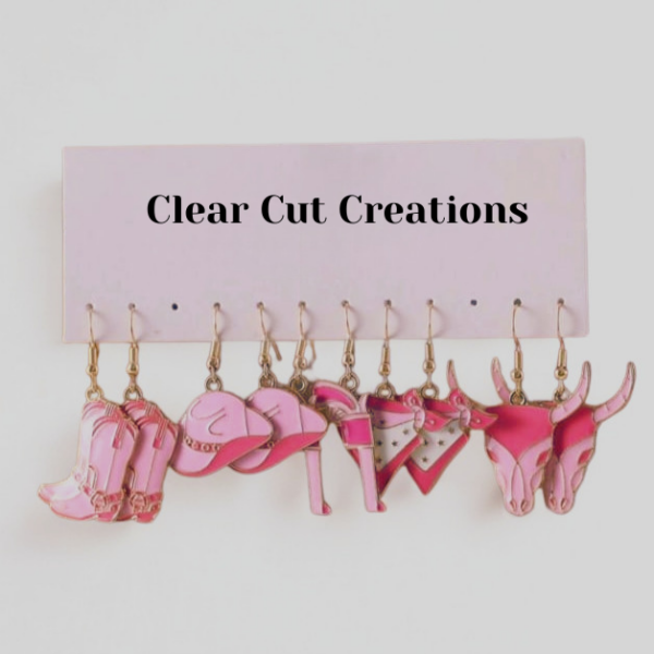 5 Pairs Cow Girl Pendant Earring Set- Pink