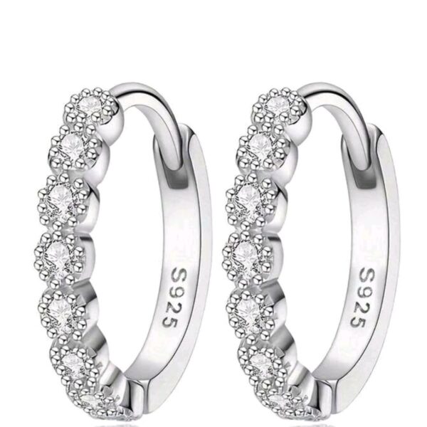 Cubic Zirconia. Sterling Silver Hoop Earrings S925