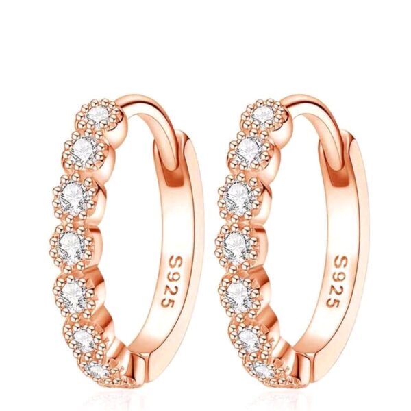 Cubic Zirconia. Sterling Silver Hoop Earrings S925- Rose Gold