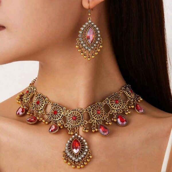 Tessel Pendant Jewelry Set. Bronze/Red