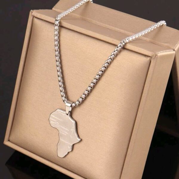 Men's African Map Necklace- Silver