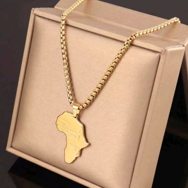 Men's African Map Necklace- Gold