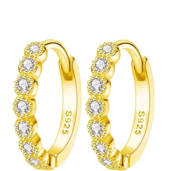 Cubic Zirconia. Sterling Silver Hoop Earrings S925- Yellow Gold