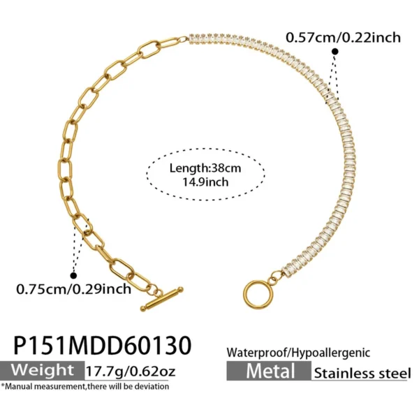 316L Stainless Steel 18K Gold Plated OT Buckle Zircon Chain Necklace