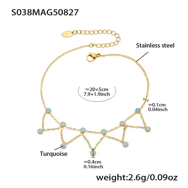 316L Stainless Steel 18K Gold PVD Dainty Starburst Charm Chain Anklet Gold Blue Turquoise Anklet19+5cm