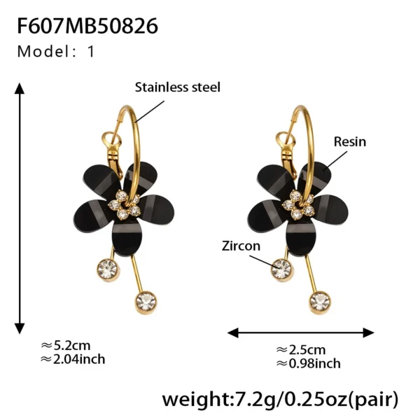 316L Stainless Steel Sparkling Camellia Tassel Hoop Earrings