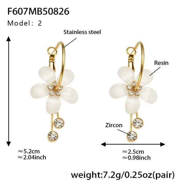 316L Stainless Steel Sparkling Camellia Tassel Hoop Earrings