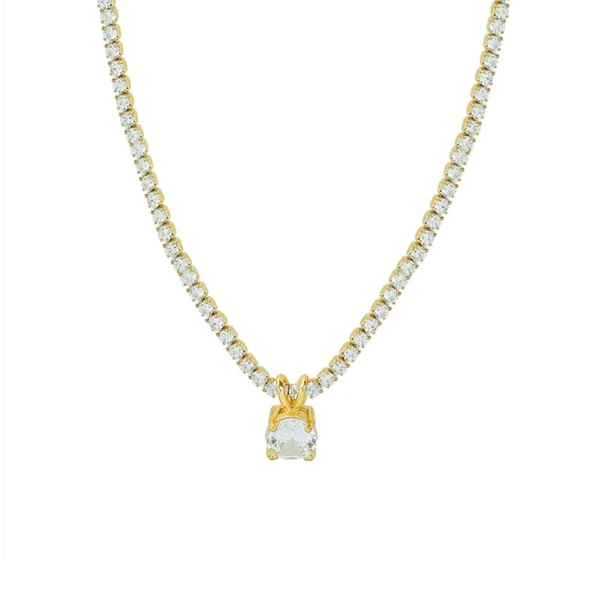 316L Stainless Steel 18K Gold Plated Dainty Cubic Zirconia Pendant Necklace